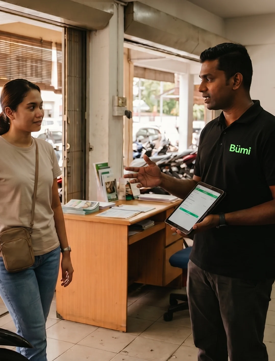 A dealer at point-of-sale, processing a Bümi-backed checkout.